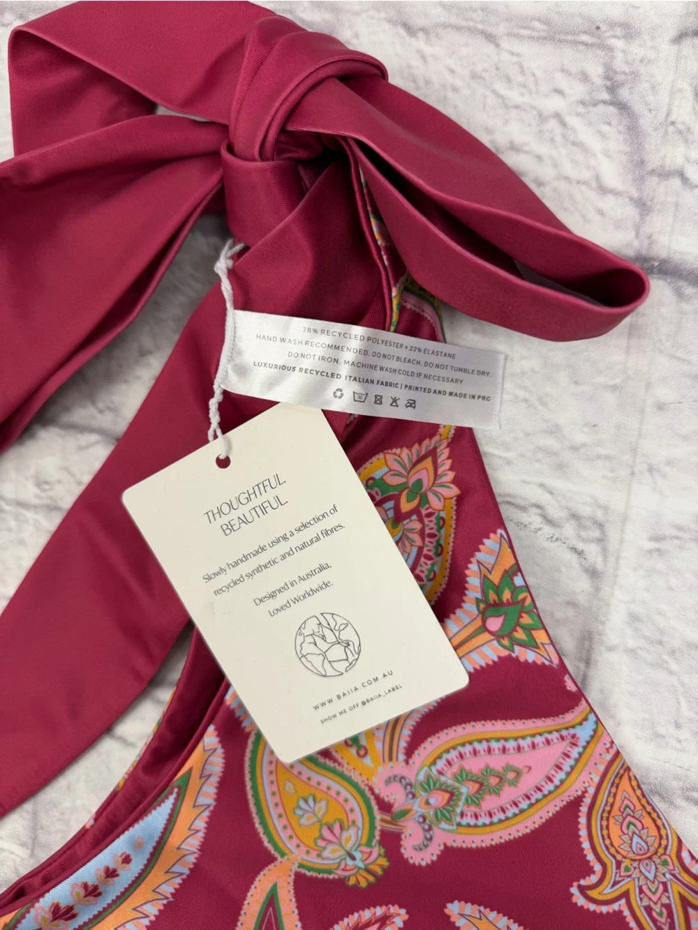 BAIIA One Shoulder Sangria Pink Paisley Reversible Bikini Bottom 18 Top 16 NWT's